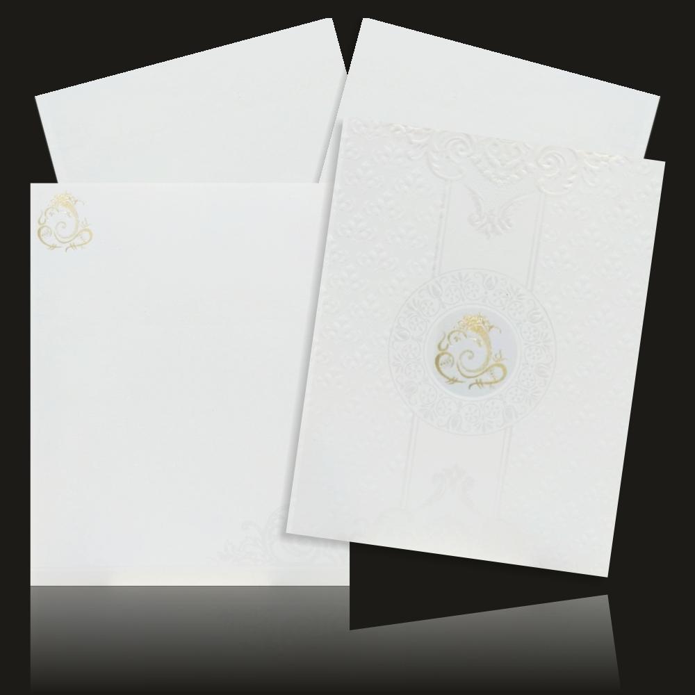 Embossed Ganesha With White Shading Wedding Card - KNK1582-1